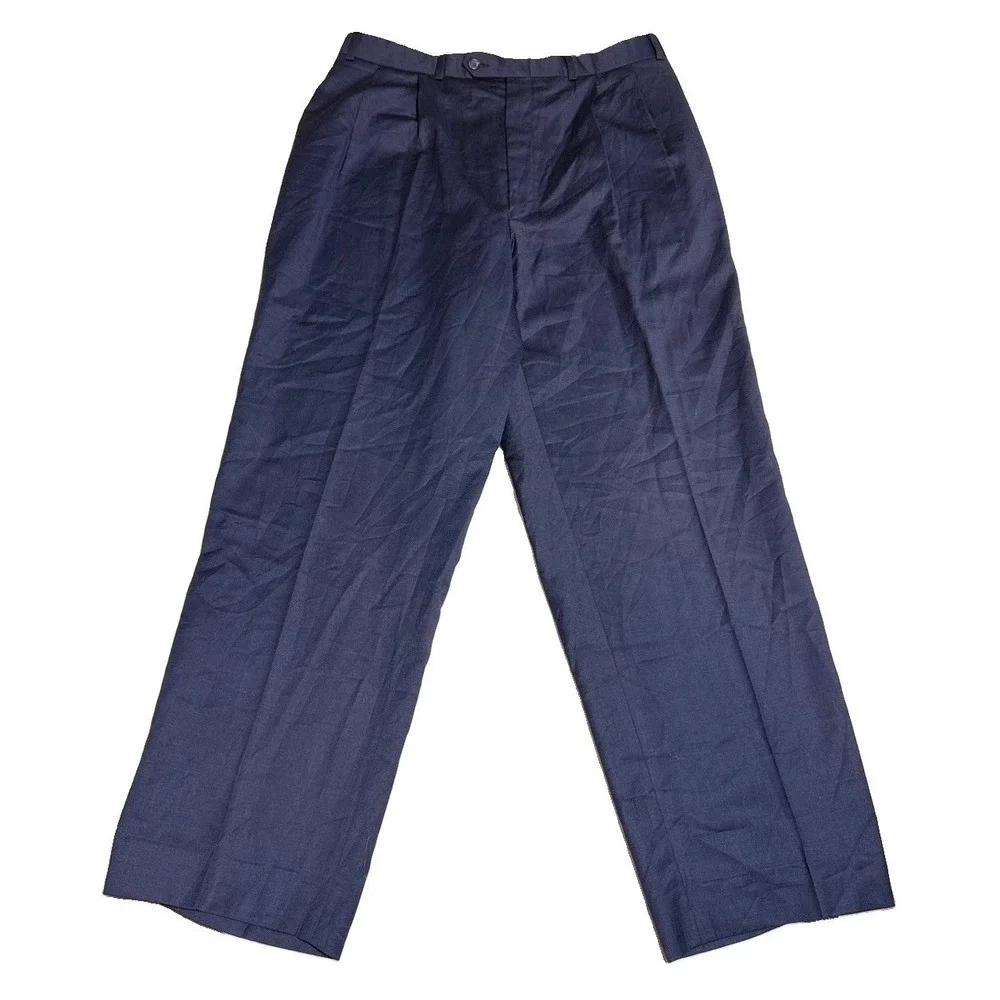 Lauren Ralph Lauren Dress Pants 38x30 Pleated Total Comfort Navy Blue Wool Blend